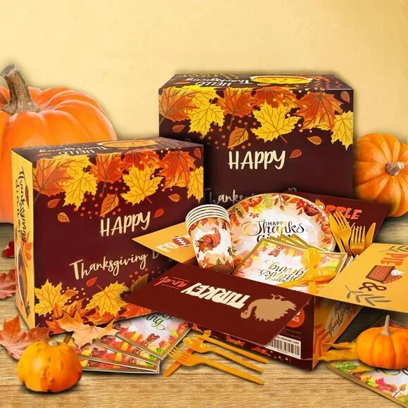 Elegant 252-Piece Thanksgiving Party Decorations Kit with Dinnerware & Balloons